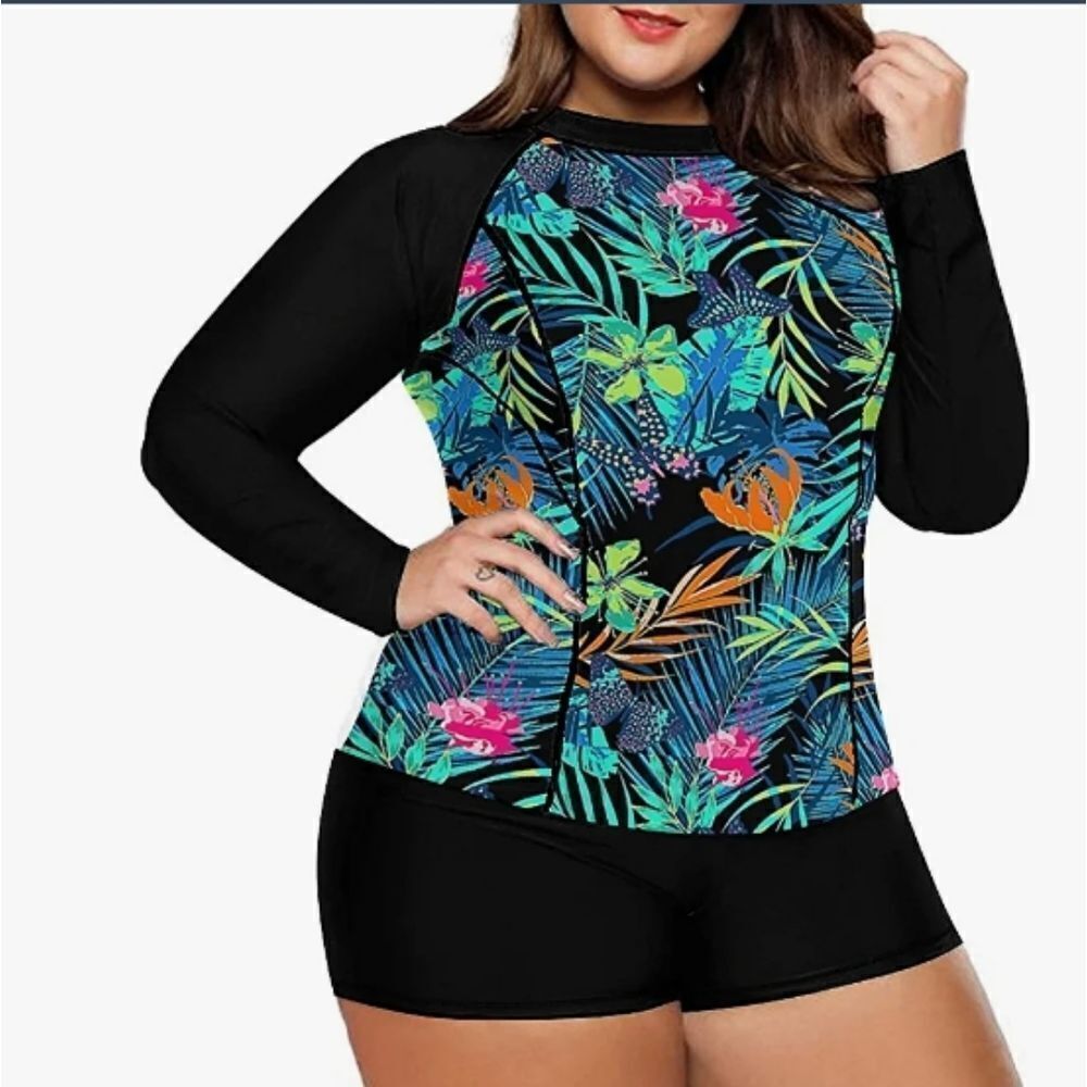 LALAGEN Women's Long Sleeve Sun Protection Rashguard Swimwear Athletic Tankini